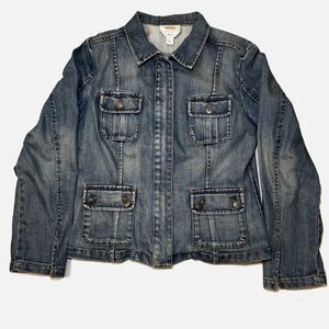 Y2K Talbots Denim Jacket WMNS - Size
8 - Stretch Zip-Front with Cargo Pockets